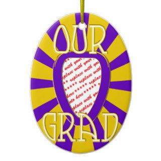 'OUR GRAD' Purple & Gold Photo Frame   ZOOM Christmas Ornaments