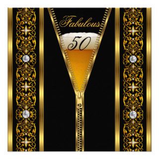 Fabulous 50 Elegant Zipper Diamond Gem Gold Drink Custom Invites