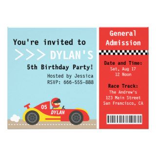 Racing Car, Birthday Party, Boys Admission Ticket Personalized Invites