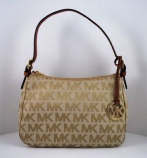Michael Kors Small Top Zip Shoulder Mk Signature Bag Beige/camel/luggage Shoes
