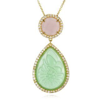 Green Spinel Carved Pear Pendant with Pink CZ 18" Jewelry