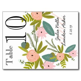 Flora and Fauna Peach and Mint Table Number Post Card