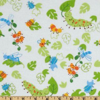 43'' Wide Fabri Quilt Cuddle Flannel Cute Bugs White Fabric By The Yard