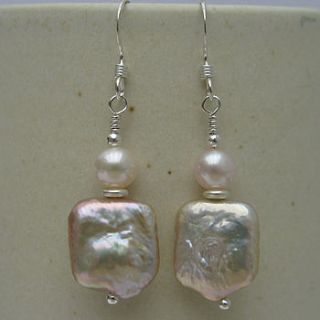 pink square freshwater pearl earrings by tessa tyldesley