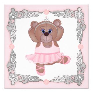 Cute Ballerina Cartoon Teddy Bear Birthday Party Invitation