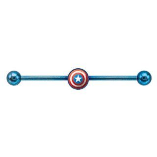 Captain America's Shield Industrial Piercing Steel Barbell Marvel Comics Jewelry
