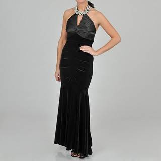 NV Couture Women's Black Velvet Embellished Halter Gown Evening & Formal Dresses