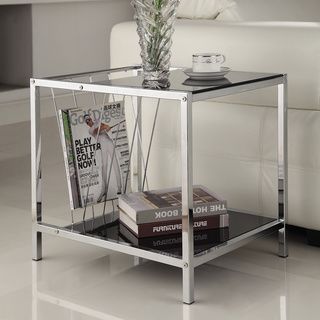 Chrome Finish Chair Side End Table with Magazine Holder Coffee, Sofa & End Tables