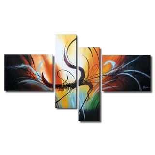 'Abstract 412' 4 piece Gallery wrapped Hand Painted Canvas Art Set Canvas