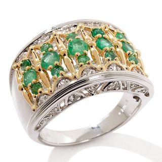Victoria Wieck .84ct Emerald and White Topaz 2 Tone Band Ring