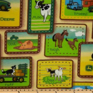 60'' Wide Fleece John Deere Everyday Farm Patches Yellow Fabric By The Yard