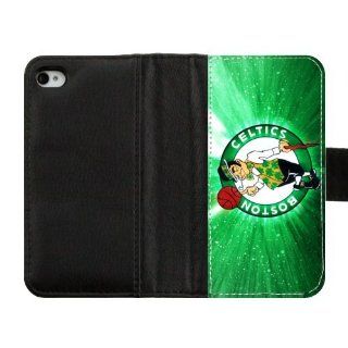 Fashion Case Customed Cover Cases NBA Boston Celtics Team Logo Diary Leather for Apple iPhone 4,4S Cell Phones & Accessories