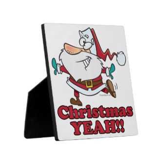christmas YEAH funny dancing santa cartoon Plaques