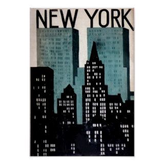 Vintage Art Deco New York City Skyline Posters