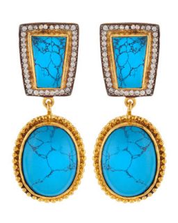 Two Station Drop Earrings, Turquoise Hued