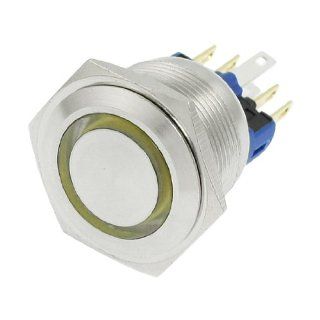 24V Yellow LED Momentary Stainless Push Button Switch 6 Pins
