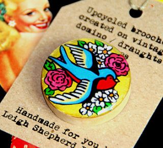 bluebird tattoo draughts brooch by leighshepherd designs