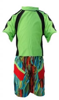 MaxOut UPF 50+, UV Protective Boy's 2 pc Set Short Sleeved Shirt& Board Shorts (Sizes 6 mos 7) Rash Guard Shirts Clothing