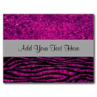 Your Name   Zebra Print, Glitter   Pink Gray Post Card
