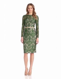 Maggy London Women's Scroll Lace Back V Dress, Forest, 10 Holiday Dresses