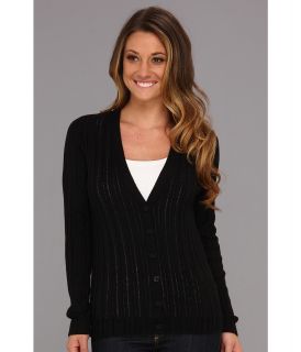 Jones New York Long Sleeve Button Front V Neck Womens Sweater (Black)
