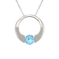 10k Gold March Birthstone Sky Blue Topaz Circle Necklace Gemstone Necklaces
