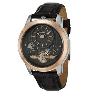 Fossil Men's 'Grant Twist' Black Leather strap Stainless Steel Quartz Watch Fossil Men's Fossil Watches
