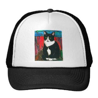 Tuxedo Cat Stained Glass Design Art T Shirt Hat