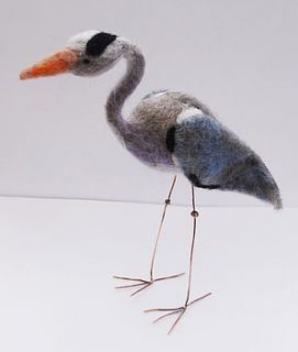 handmade needle felt grey heron by feltingforengland