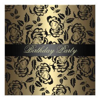 Elegant Rose Black & Gold Birthday Invitation