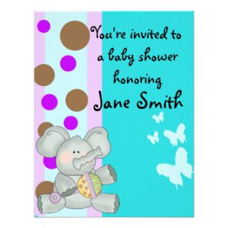 Baby Elephant and Butterflies Shower Invitation