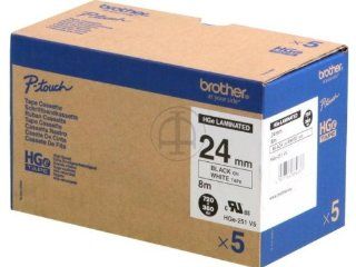 Brother HGe 251 24mm Tape Cassette (5pcs per pack)   Black on White Computers & Accessories