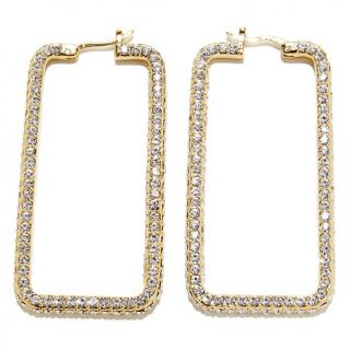 AKKAD "Drape Me in Diamonds" Crystal Goldtone Rectangular Inside Outside Hoop E