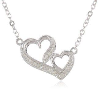 Sterling Silver Double Heart 1/10 ct. t.w. Diamond Pendant Necklace, 20" Jewelry