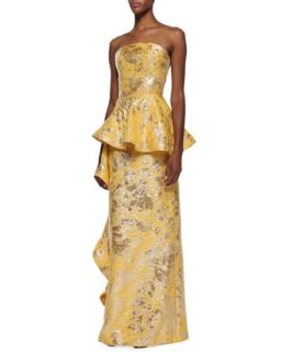 Womens Strapless Side Flounce Brocade Gown   Christian Siriano