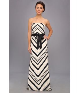Adrianna Papell Ribbon Striped Ball Gown w/ Sash Womens Dress (Black)