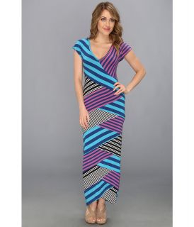 Nicole Miller Multi Striped Jersey Long Dress Womens Dress (Blue)