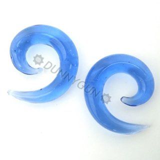 00G Pair Light Blue Glass Spirals Gauged Plugs Organic Body Piercing Jewelry Earrings 00 gauge Jewelry