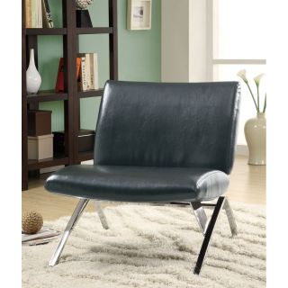 Black Leather look / Chrome Metal Modern Accent Chair