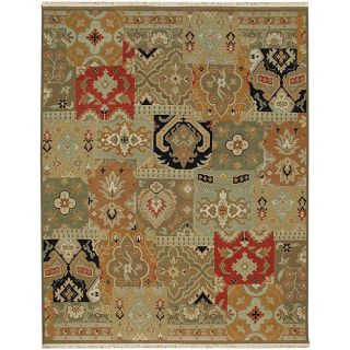 Hand knotted Green/ Red Wool Rug (6 X 9)