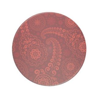 Red Shaded Vintage Paisley Sandstone Coaster