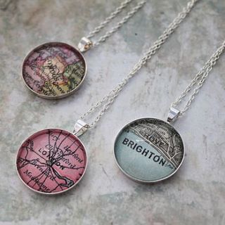 personalised vintage map necklace by posh totty designs boutique