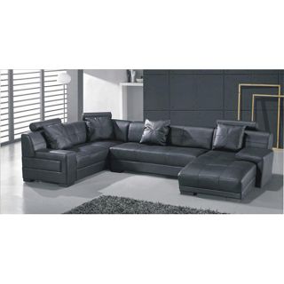 Black Leather Tied cushion Sectional Set