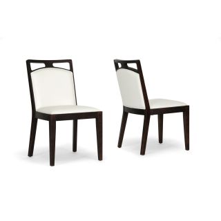Pontus Brown Wood And Cream Leather Modern Dining Chair (set Of 2)