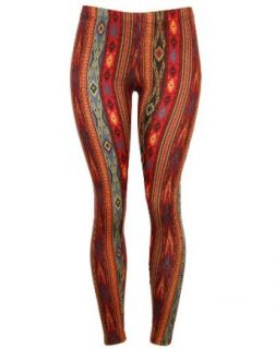 Soft and Comfortable Vertical Aztec Print Stretch Leggings   Maroon and Blue Leggings Pants