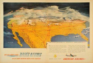 1952 Ad American Airlines Map Aviation Weather Plane   Original Print Ad   Weather Map Poster