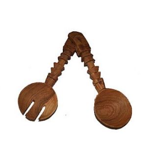 carved olive wood salad servers by exclusive roots