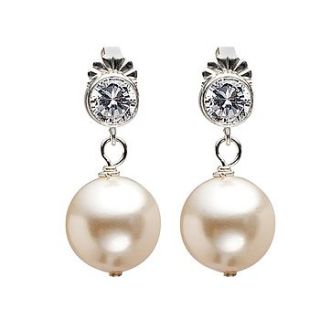 raffles pearl and crystal drop earrings by queens & bowl