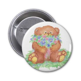 Cute Flowers for You Teddy Bear Pinback Buttons