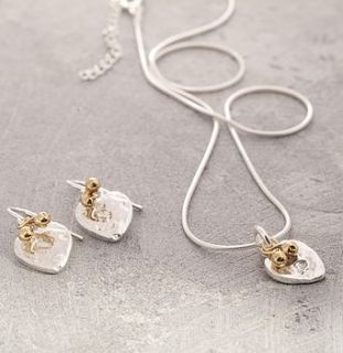 silver and gold organic heart necklace and earrings set by otis jaxon silver and gold jewellery